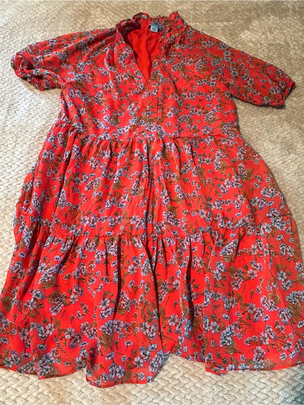 CeCe Red Floral Tiered Dress